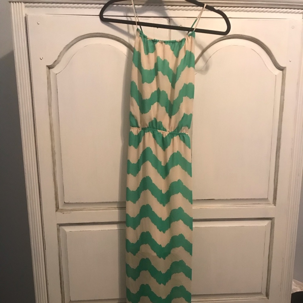 Green and cream chevron maxi